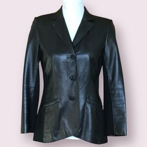 Lafayette 148 New York Black Leather Blazer EUC